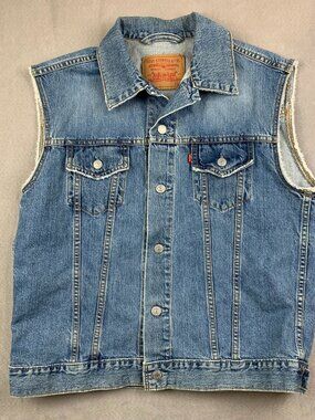 Levis Mens Trucker Vest Large Blue Denim Sleeveless Jacket Button Up Pockets